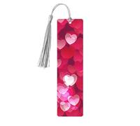 Lot de 5 marque-pages en bois pour la Saint-Valentin en forme de cœur avec pompons pour femme