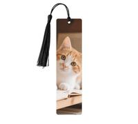 Lot de 5 marque-pages en bois pour les amateurs de livres avec pompons colorés, faits à la main, marque-pages mignons chatons mignons double face, accessoires de livre artistiques, cadeau pour homme