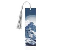 Lot de 5 marque-pages en bois Snow Mountain pour les amateurs de livres, loisirs créatifs en bois avec pompons colorés, étiquettes cadeaux rectangulaires en bois, ornements, cadeau inhabituel pour