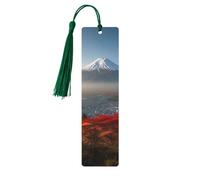 Lot de 5 marque-pages en bois vintage avec pampilles - Motif paysage du mont Fuji du Japon - Fait à la main - Marqueurs de page - Décoration pour les amateurs de livres