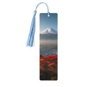 Lot de 5 marque-pages en bois vintage avec pampilles - Motif paysage du mont Fuji du Japon - Fait à la main - Marqueurs de page - Décoration pour les amateurs de livres