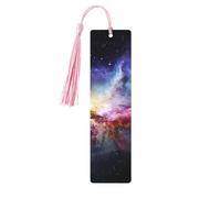 Lot de 5 marque-pages en bois vintage avec pampilles - Nébuleuse et galaxie dans l'univers - Marque-pages fantaisie faits à la main - Marqueurs de page en bois à suspendre pour les amateurs de livres