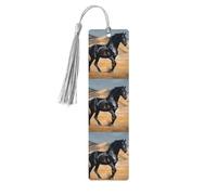 Lot de 5 marque-pages en bois vintage avec pompons - Cheval arabe noir - Fait à la main - Marqueurs de page - Étiquettes à suspendre en bois pour les amateurs de livres