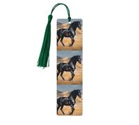 Lot de 5 marque-pages en bois vintage avec pompons - Cheval arabe noir - Fait à la main - Marqueurs de page - Étiquettes à suspendre en bois pour les amateurs de livres