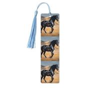 Lot de 5 marque-pages en bois vintage avec pompons - Cheval arabe noir - Fait à la main - Marqueurs de page - Étiquettes à suspendre en bois pour les amateurs de livres