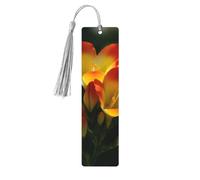 Lot de 5 marque-pages en bois vintage avec pompons Freesia - Belle plante et fleur - Fait à la main - Marqueurs de page - Étiquettes décoratives à suspendre pour les amateurs de livres