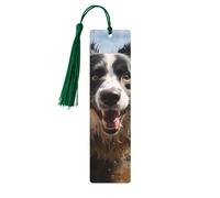 Lot de 5 marque-pages en bois vintage avec pompons - Marque-page en bois - Motif pasteur Border Collie - Fait à la main - Marqueurs de page - Décoration pour les amateurs de livres