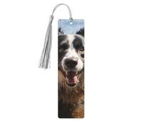 Lot de 5 marque-pages en bois vintage avec pompons - Marque-page en bois - Motif pasteur Border Collie - Fait à la main - Marqueurs de page - Décoration pour les amateurs de livres