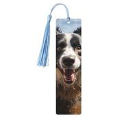 Lot de 5 marque-pages en bois vintage avec pompons - Marque-page en bois - Motif pasteur Border Collie - Fait à la main - Marqueurs de page - Décoration pour les amateurs de livres