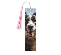 Lot de 5 marque-pages en bois vintage avec pompons - Marque-page en bois - Motif pasteur Border Collie - Fait à la main - Marqueurs de page - Décoration pour les amateurs de livres