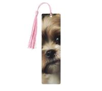 Lot de 5 marque-pages en bois vintage avec pompons - Marque-page en bois - Motif petit chien - Fait à la main - Marqueurs de page de lecture - Étiquettes décoratives à suspendre pour les amateurs de