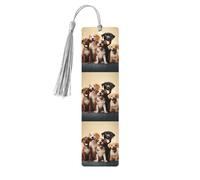 Lot de 5 marque-pages en bois vintage avec pompons - Motif chiens - Happy Party - Fait à la main - Marqueurs de page de lecture - Étiquettes à suspendre en bois pour les amateurs de livres