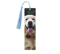 Lot de 5 marque-pages en bois vintage avec pompons - Motif Golden Retriever - Fait à la main - Marqueurs de page en bois à suspendre pour les amateurs de livres