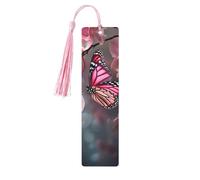 Lot de 5 marque-pages en bois vintage avec pompons - Orchidée, fleur, papillon, printemps - Marque-pages faits à la main - Marqueurs de page en bois à suspendre pour les amateurs de livres