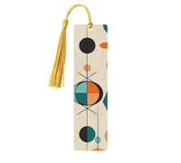 Lot de 5 marque-pages géométriques en bois du milieu du siècle, faits à la main, imprimés double face, marque-pages avec pompons dorés, accessoires de livre, cadeau pour les amateurs de livres, femmes