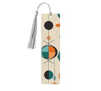 Lot de 5 marque-pages géométriques en bois du milieu du siècle, faits à la main, imprimés double face, marque-pages avec pompons gris, accessoires de livre, cadeau pour les amateurs de livres, femmes