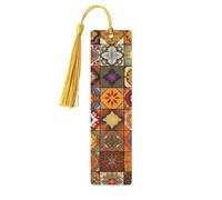 Lot de 5 marque-pages géométriques marocains en bois avec pompons dorés faits à la main - Marque-pages imprimés double face - Accessoires de livre - Cadeau pour les amateurs de livres - Pour femmes et