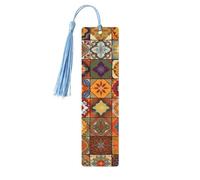 Lot de 5 marque-pages géométriques marocains en bois pour les amateurs de livres, loisirs créatifs en bois avec pompons colorés, étiquettes cadeaux en bois, ornements, cadeau inhabituel pour homme et