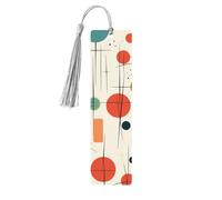 Lot de 5 marque-pages modernes en bois du milieu du siècle avec pompons gris faits à la main - Marque-pages imprimés double face - Accessoires de livre - Cadeau pour les amateurs de livres pour femmes