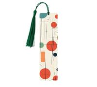 Lot de 5 marque-pages modernes en bois du milieu du siècle, faits à la main, imprimés double face, marque-pages avec pompons vert foncé, accessoires de livre, cadeau pour les amateurs de livres