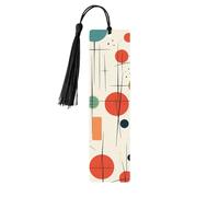 Lot de 5 marque-pages modernes en bois du milieu du siècle, faits à la main, imprimés double face, marque-pages avec pompons noirs, accessoires de livre, cadeau pour les amateurs de livres, femmes et