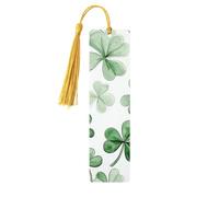 Lot de 5 marque-pages porte-bonheur en bois imprimés double face en forme de trèfle à quatre feuilles, cadeaux pour femmes pour les amateurs de livres, accessoires de cahier, cadeaux d'anniversaire