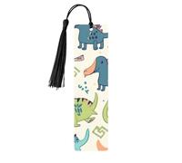 Lot de 5 marque-pages rectangulaires en bois avec pompons colorés en forme de dinosaure pour les amateurs de livres, cadeaux inhabituels pour homme et femme