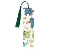 Lot de 5 marque-pages rectangulaires en bois avec pompons colorés en forme de dinosaure pour les amateurs de livres, cadeaux inhabituels pour homme et femme