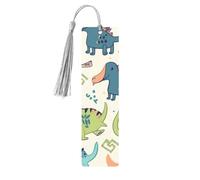 Lot de 5 marque-pages rectangulaires en bois avec pompons colorés en forme de dinosaure pour les amateurs de livres, cadeaux inhabituels pour homme et femme