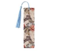 Lot de 5 marque-pages rectangulaires en bois avec pompons colorés en forme de tour Eiffel pour les amateurs de livres, cadeau inhabituel pour homme et femme