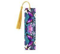 Lot de 5 marque-pages violets en bois avec pompons et papillons pour femme