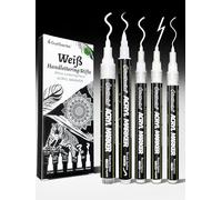 Lot de 5 marqueurs acryliques blancs - En acrylique - Étanche - Forte couverture - Pour peindre sur toile, papier de peinture, bois, pierres - Bullet Journal - Avec pinceau à pointe fine - Stylo de