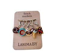 Lot de 5 marqueurs de point « Sweet Temptation » - Donut, tasse à thé, gaufres et crème glacée - Marqueurs faits à la main pour tricot et crochet