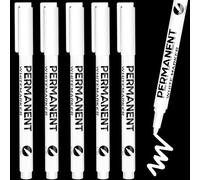 Lot de 5 marqueurs permanents blancs à pointe fine étanches et à séchage rapide pour vêtements, pierres, peinture sur roche, céramique, verre, bois, métal, toile, pneu
