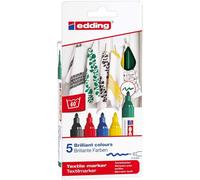 edding 4500 Marqueur pour textiles - noir, rouge, bleu, vert, jaune - 5 pièces - pointe ronde de 2-3 mm - feutre textile lavable en machine (60 °C) pour décorer le tissu - marqueur textile