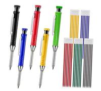 Lot de 5 marqueurs professionnels - 5 stylos + 30 mines (noir/bleu/rouge/vert/jaune), taille-crayons intégrés, nez étendu pour tracer des trous profonds - Bricolage / menuiserie
