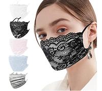 Lot de 5 masques de protection pour le visage - Pour adultes et filles - Avec motif en dentelle - Multicolores - Réglables - Lavables - Réutilisables - Confortables - Respirants - Anti-poussière -