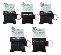 Lot de 5 masques de réanimation cardiovasculaire - Porte-clés avec pochette pour premiers secours et réanimation cardiaque (noir)