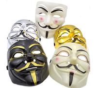 Lot de 5 masques V pour Vendetta - Couleurs comme sur la photo - Idéal pour les costumes d'Halloween (Anonymous/Guy Fawkes) - Masque pour homme (noir/blanc/doré/argenté/marron clair)
