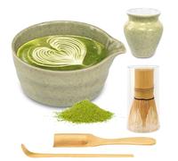 Lot de 5 Matcha Kit avec Bol Matcha, Fouet Matcha, Cuillere Matcha, Matcha Fouet Cadre de support et cuillère en bambou Matcha Set, Kit Matcha Complet