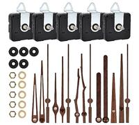 Lot de 5 mécanismes de mouvement à quartz et aiguilles d'une montre - Kit de rechange silencieux avec aiguilles en bois de noyer - Mécanisme de mouvement pour horloge murale (tige longue de 20 mm)