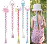 Lot de 5 mèches de cheveux colorées, tresses de princesse arc-en-ciel, pour filles, serre-tête avec élastique, queue de cheval, postiche animation, cosplay, perruque pour enfant, pour fête costumée