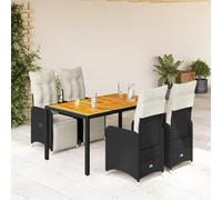 Lot de 5 meubles de bistrot de jardin avec coussins, noir, avec dossier réglable et repose-pieds, table d'appoint en bois d'acacia et housses de lavage amovibles.