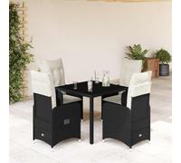 Lot de 5 meubles de jardin bistro en polyrotin noir, fauteuils réglables, table de 90 x 90 cm, coussins blanc crème, résistants aux UV, aux intempéries, pour balcon, terrasse et jardin