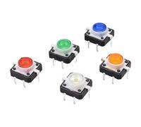 Lot de 5 micro-interrupteurs tactiles lumineux 12 x mm, bouton-poussoir réinitialisation momentané, rouge, jaune, bleu, blanc, LED V CC(5pcs Each Color 1 Pc)