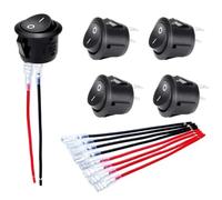 Lot de 5 mini interrupteurs à bascule ronds de 20 mm for voiture, interrupteur marche/arrêt 12 V, 2 broches, avec fil, for camping-car, 120 V