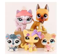Lot de 5 mini jouets pour animaux de compagnie, dogue allemand à poil court, chat, husky, renard, avec tête à pompon et nœud papillon, accessoires de chapeau, cadeau pour enfants, jouets pour chat et