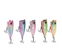 Lot de 5 Mini leurres Popper en Plastique, appâts flottants de 4 cm avec Billes en Acier et hameçons triples pour la pêche en Eau Douce et salée