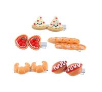 Lot de 5 mini pinces à cheveux en forme d'œuf, de tarte, de bec de canard, pizza, BB - Épingles à cheveux artificielles pour hot-dog - Accessoires pour cheveux - Pinces latérales pour pain