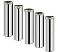 Lot de 5 MonMobilierDesign TDPI1000 Conduit double paroi isolé polycombustible longueur 100 cm Inox Ø80 Inox